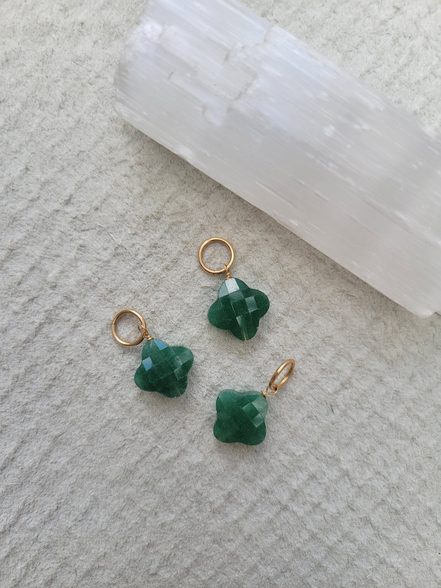 Green Onyx Clover Charm