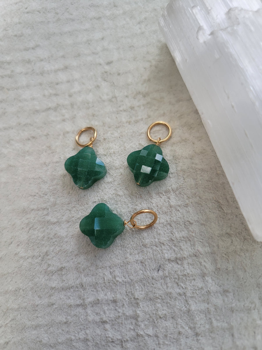 Green Onyx Clover Charm