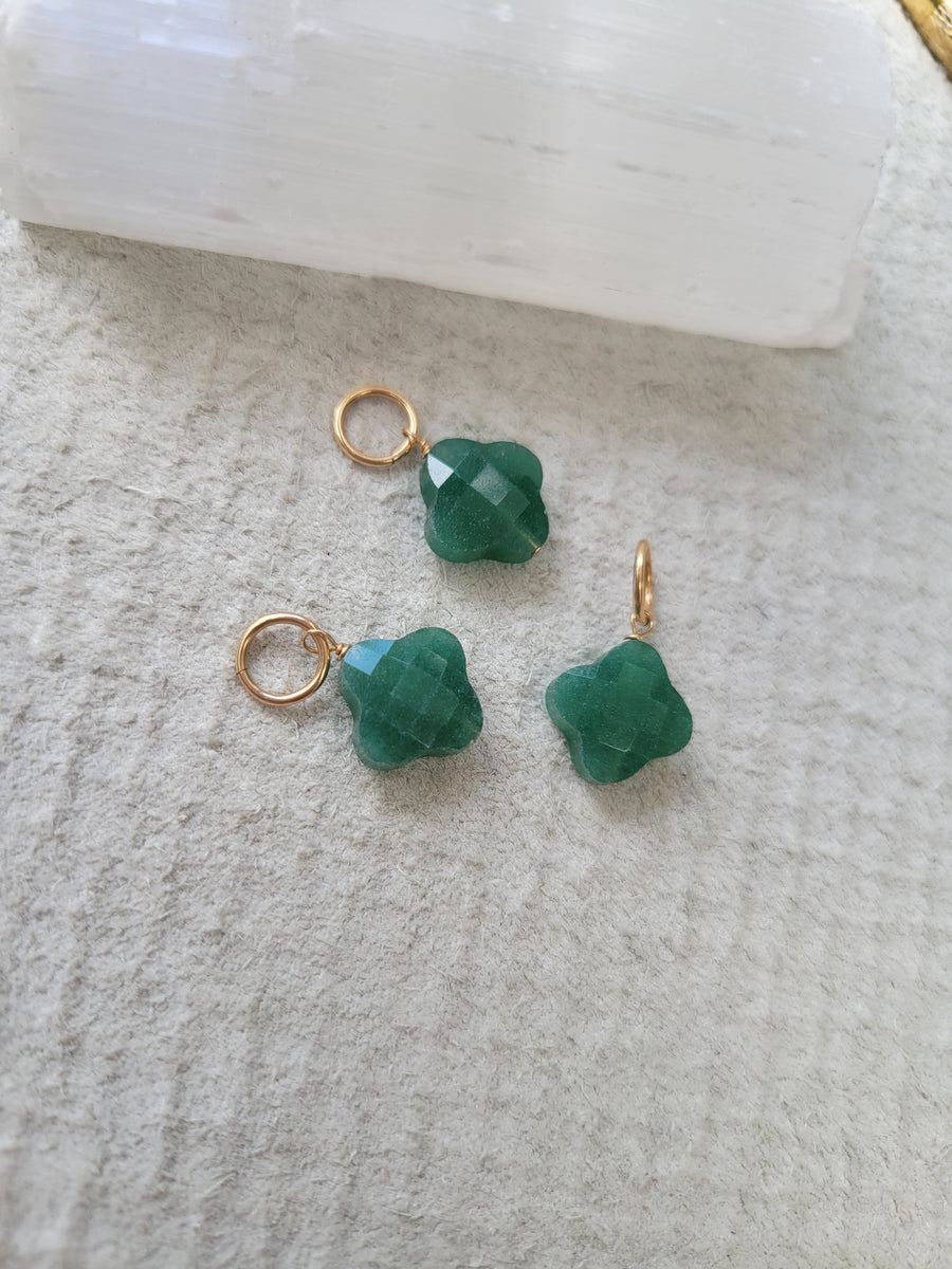 Green Onyx Clover Charm